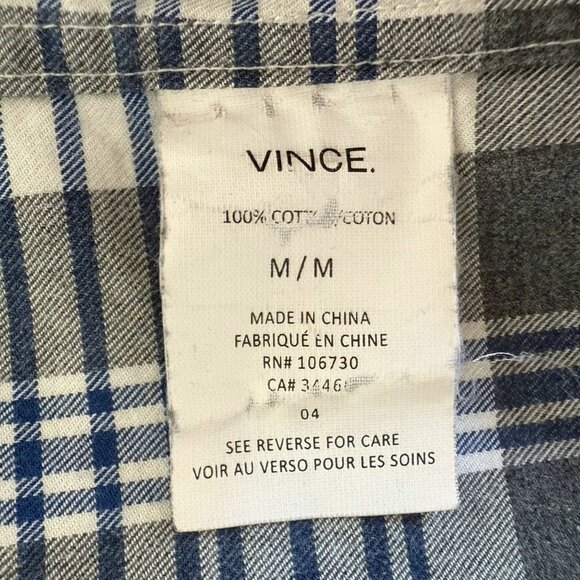 Vince Plaid Button-Up Long-Sleeve Flannel Shirt Blue & Gray Men's Size Medium - Picture 10 of 13